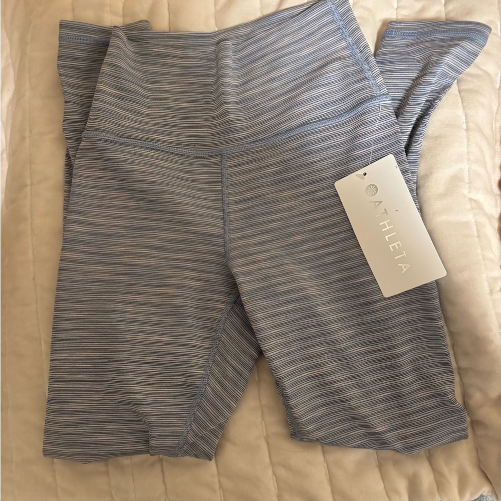 NWT Athleta Blue Striped Leggings. transcend textured 7/8 tight